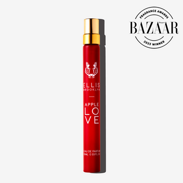 Apple Love 10ml Eau De Parfum Travel Spray on white background with Harper's Bazaar Fragrance Awards 2023 Winner badge. | english_image