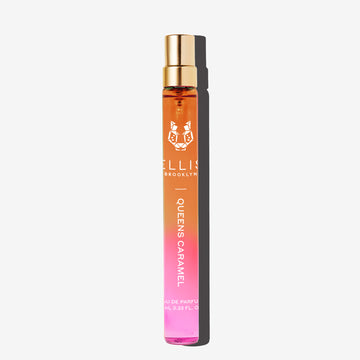 Queens Caramel 10ml Eau De Parfum Travel Spray on white background. | english_image