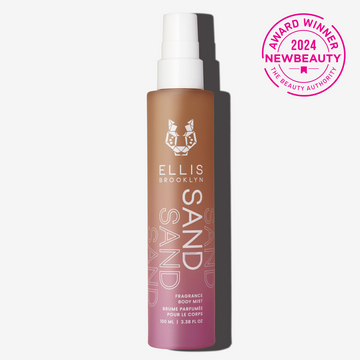 Sand Hair and Body Fragrance Mist 100ml on white background with pink 2024 New Beauty Award Winner The Beauty Authority badge.