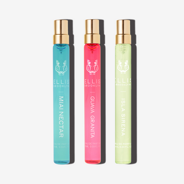 MIAMI NECTAR Eau de Parfum 10ml, GUAVA GRANITA Eau de Parfum 10ml, and ISLA SIRENA Eau de Parfum 10ml on a white background | english_image