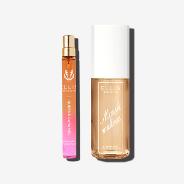 QUEENS CARAMEL 10ml Eau de Parfum and MARSHMALLOWS 90ml Perfume Mist on white background | english_image