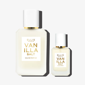 VANILLA SALT 50mL bottle next to a 7.5mL bottle of VANILLA SALT on a white background | english_image