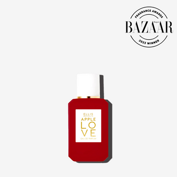 Apple Love 7.5ml Eau De Parfum Mini Dabber on white background with Harper's Bazaar Fragrance Awards 2023 Winner badge. | english_image